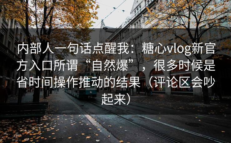 内部人一句话点醒我：糖心vlog新官方入口所谓“自然爆”，很多时候是省时间操作推动的结果（评论区会吵起来）