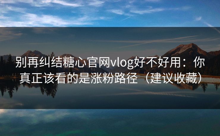 别再纠结糖心官网vlog好不好用：你真正该看的是涨粉路径（建议收藏）